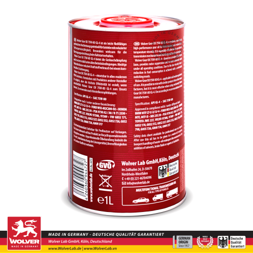 Nhớt hộp số Wolver 75W-80 GL-4 1L